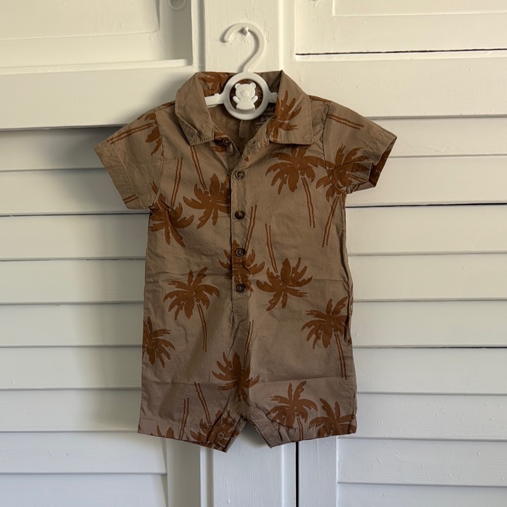 Carters Brown Palm-Print Shortall Onesie